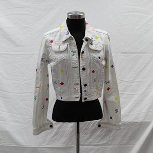 Customized White Denim Jacket Juniors size Medium